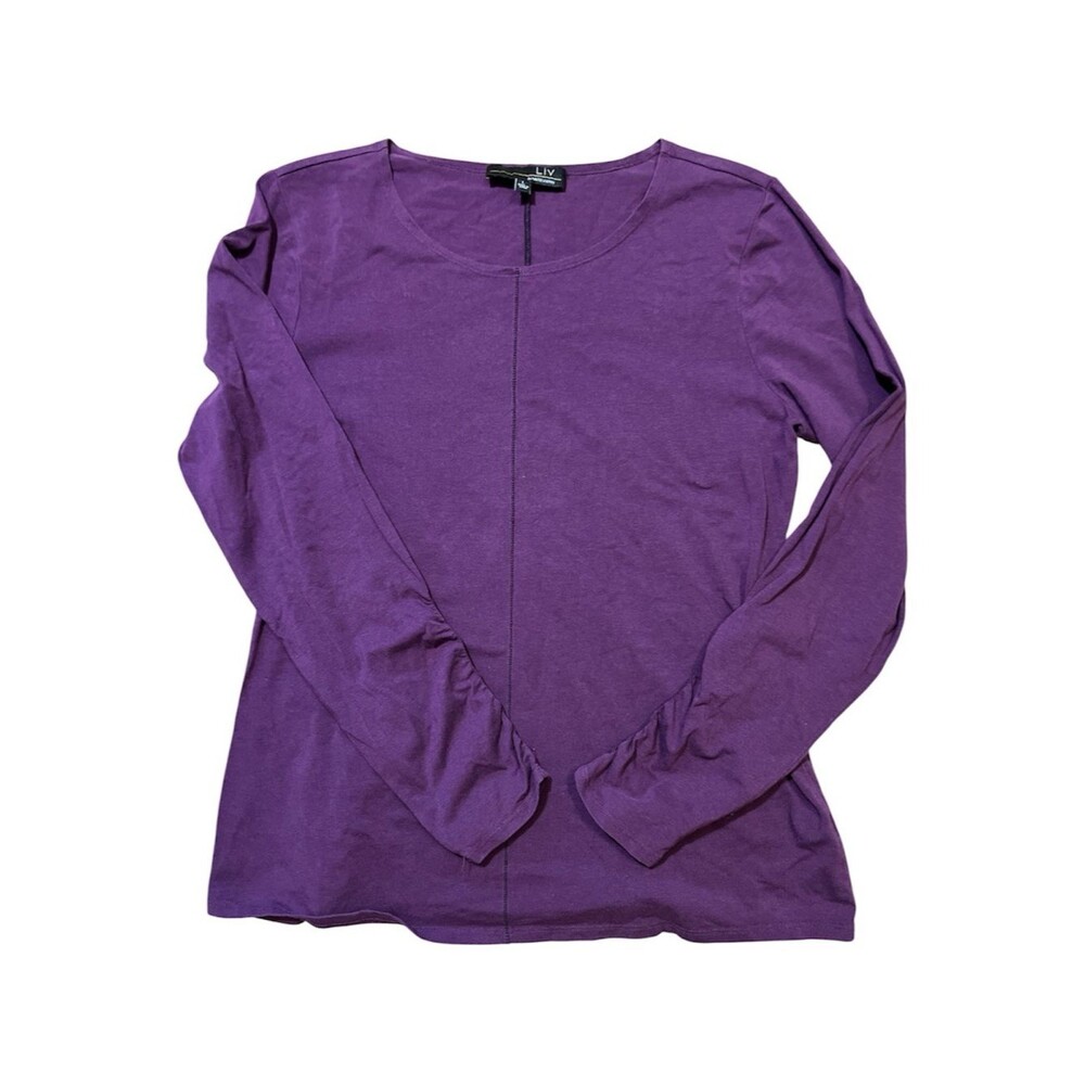 LIV by Habitat Size Large Purple Pima Cotton Modal Ruched Sleeve Seam Top